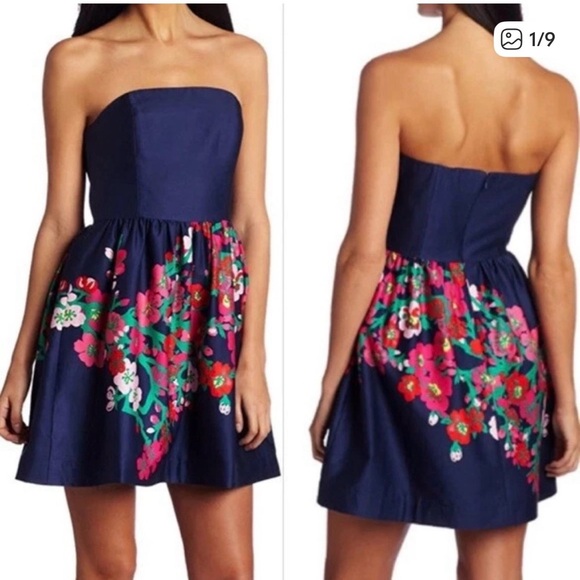 Lilly Pulitzer Dresses & Skirts - Lilly Pulitzer Lottie Navy Floral Strapless Dress